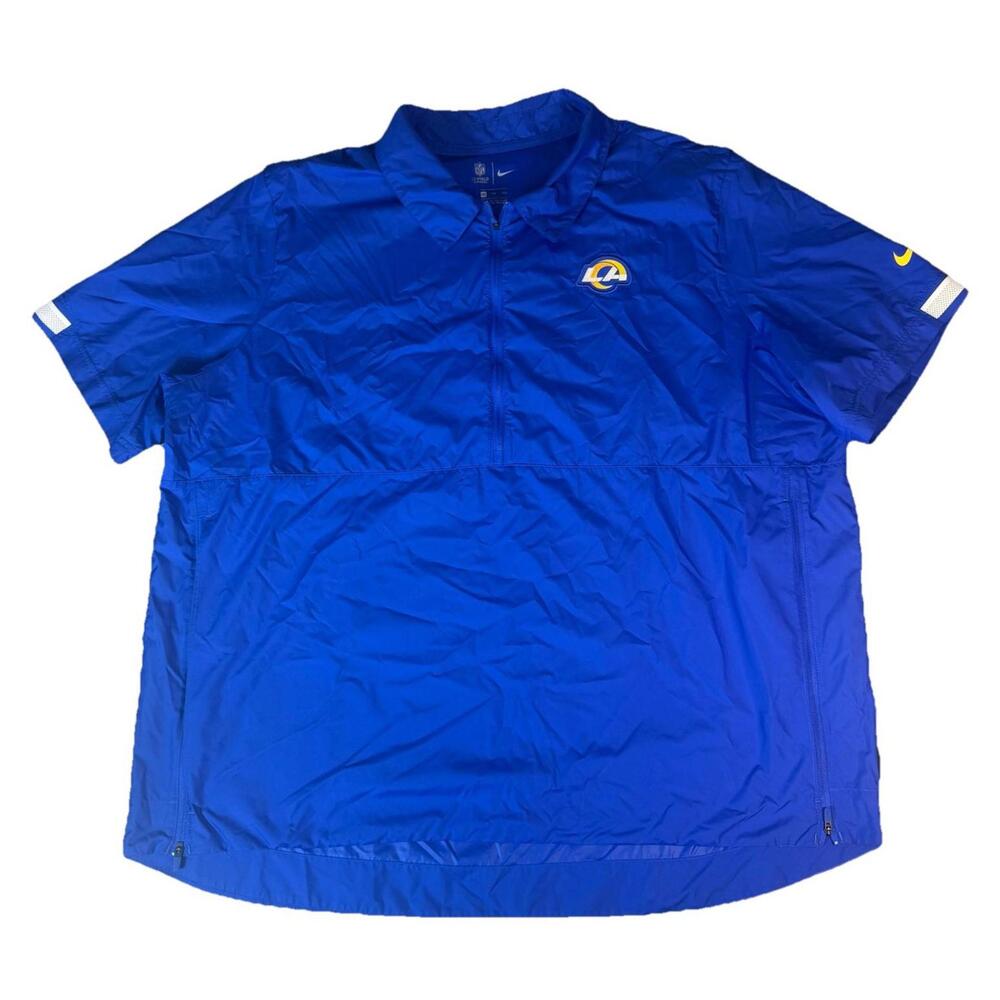 Nike On Field LA Rams 1/2 Zip Pullover Short Sleeve Windbreaker Blue MENS 2XL